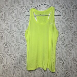 Under Armour Womens Neon Yellow Racer Back Tank Size Large Logo Running